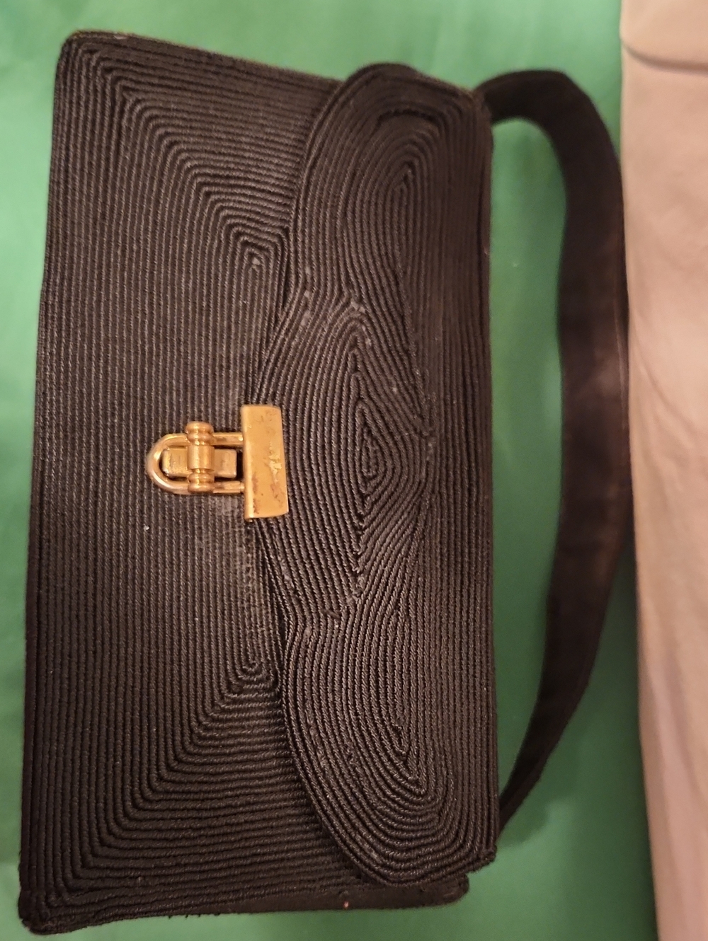 🔥Genuine Corde Black Woven 1940's Art Deco Evening Bag with Gold-Tone Turn Lock